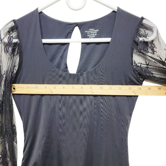 Black Lace Sleeve Bodysuit With Mesh Details & Snap Closure Size S - Picture 8 of 10